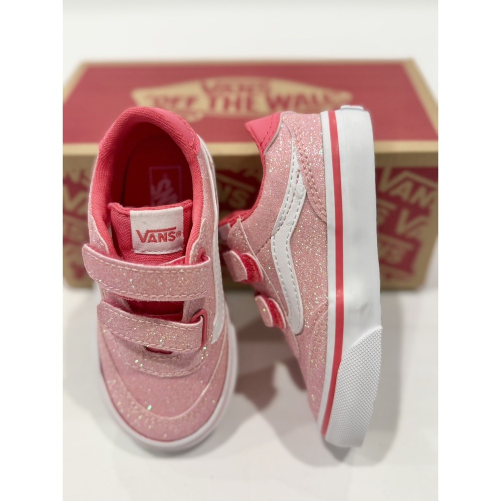 VANS Brooklyn LS V Toddler Sneakers US 7 TODDLER Pink/White Glitter Hook & Loop